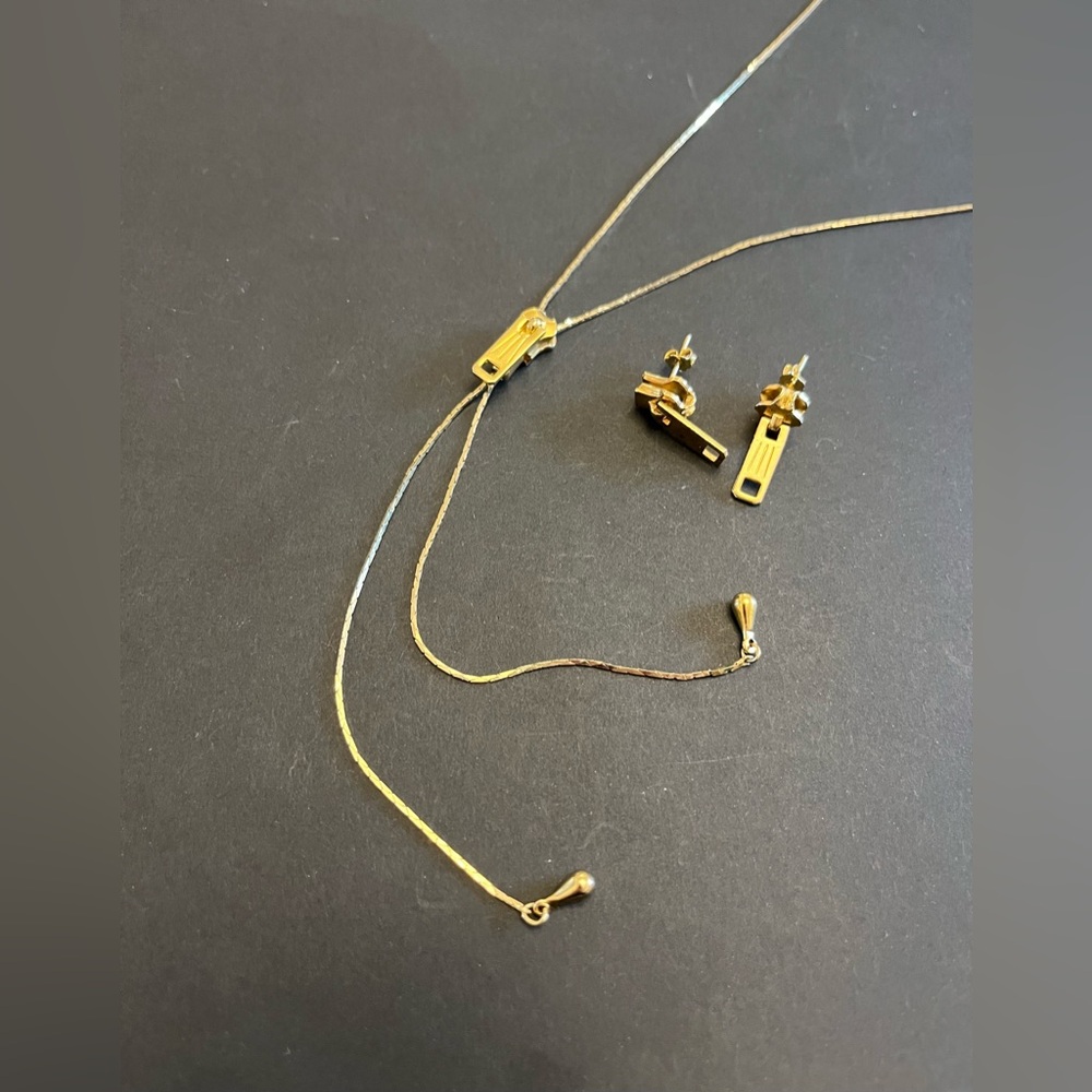 Zipper Bolo Necklace and Earrings